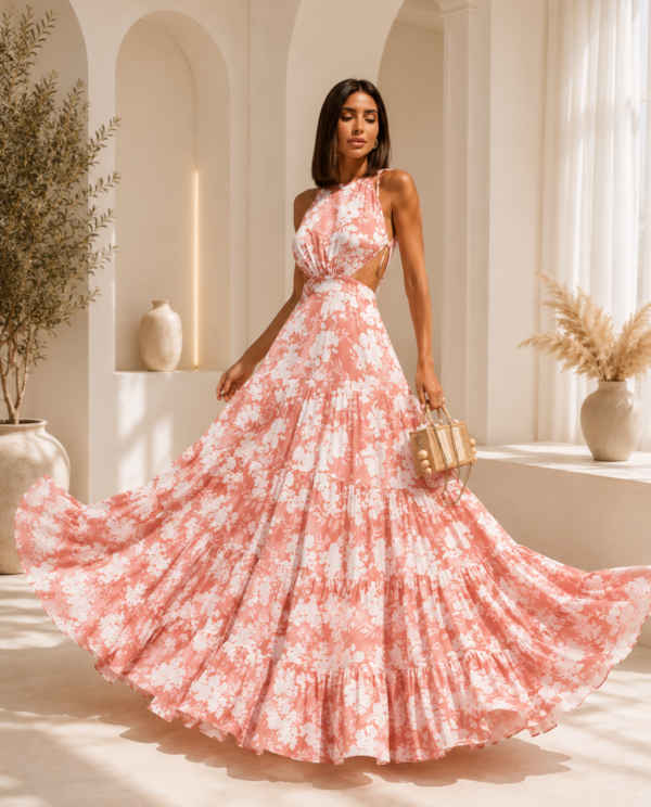 Vestido Aberto na Lateral Seda Fluído