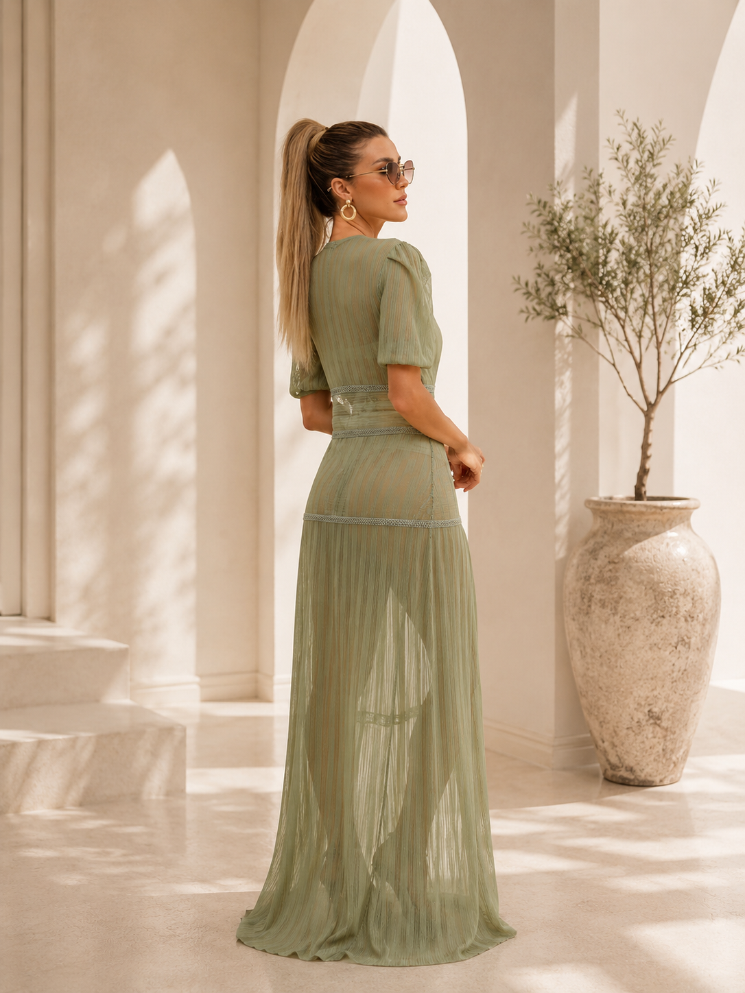 Maxi Chemise Longa com Fios Dourado - Imagem 4