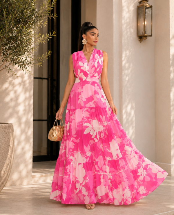 Vestido Longo sem Manga Decote V