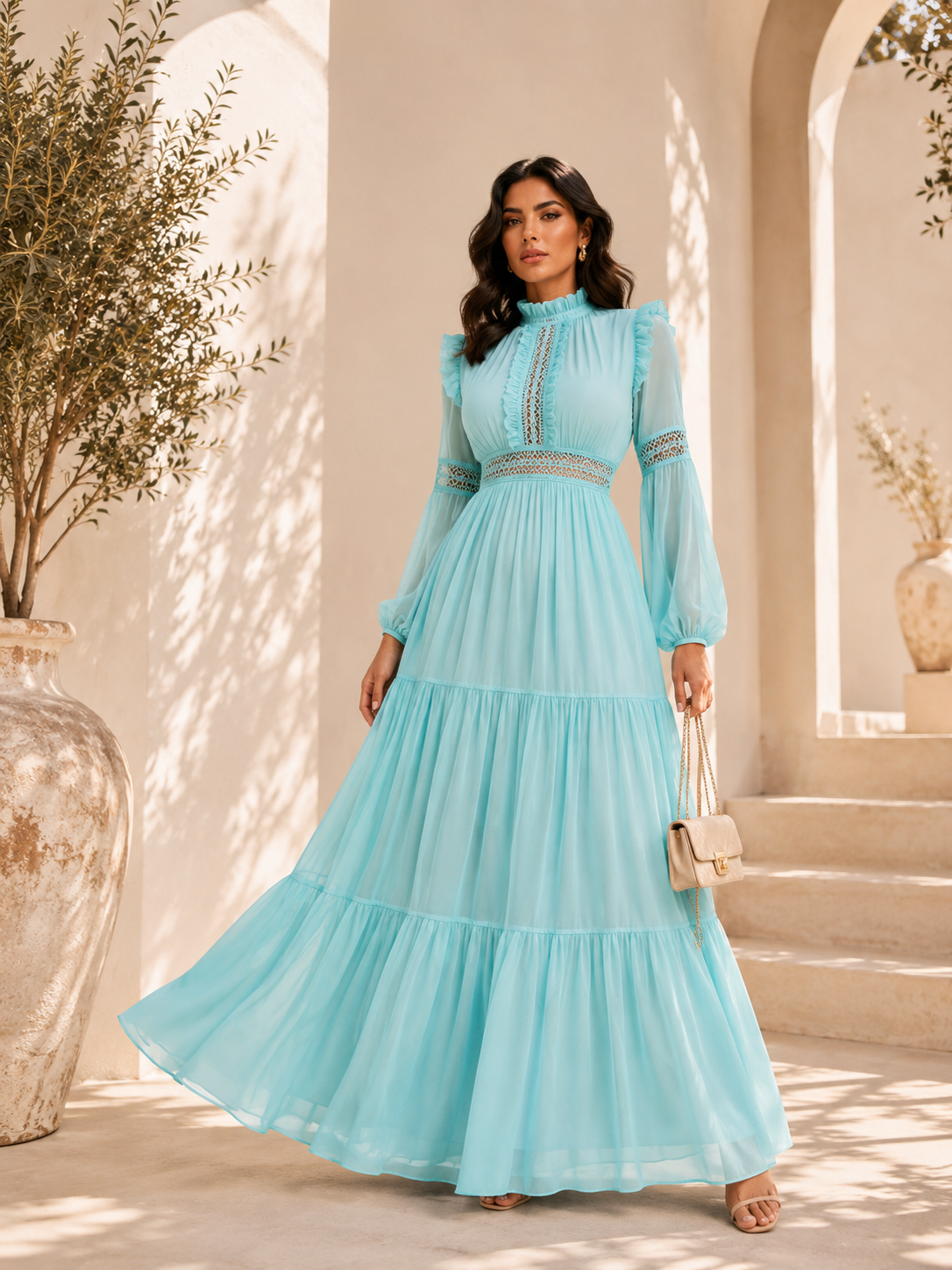 Vestido Longo em Seda com Renda - Imagem 6