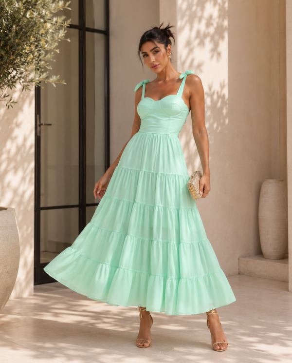 Vestido Midi Alongado Alça Amarração