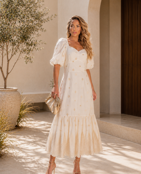 Vestido Algodão Bordado Topázio