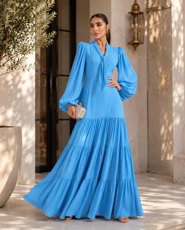 Vestido Longo Fluido com Manga