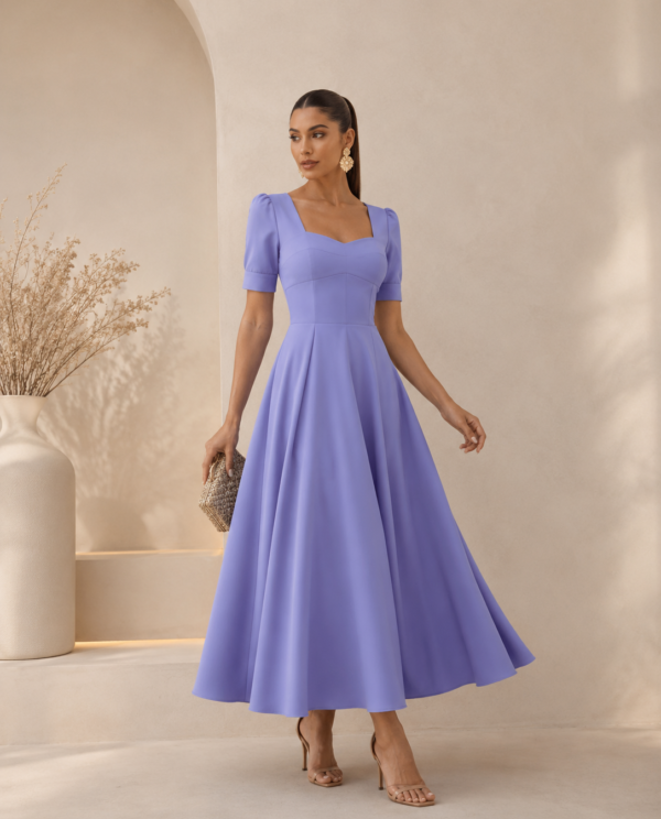 Vestido Midi Alfaiataria Manga Princesa