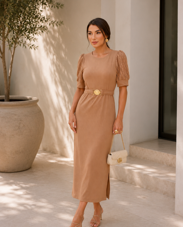 Vestido Canelado com Geo