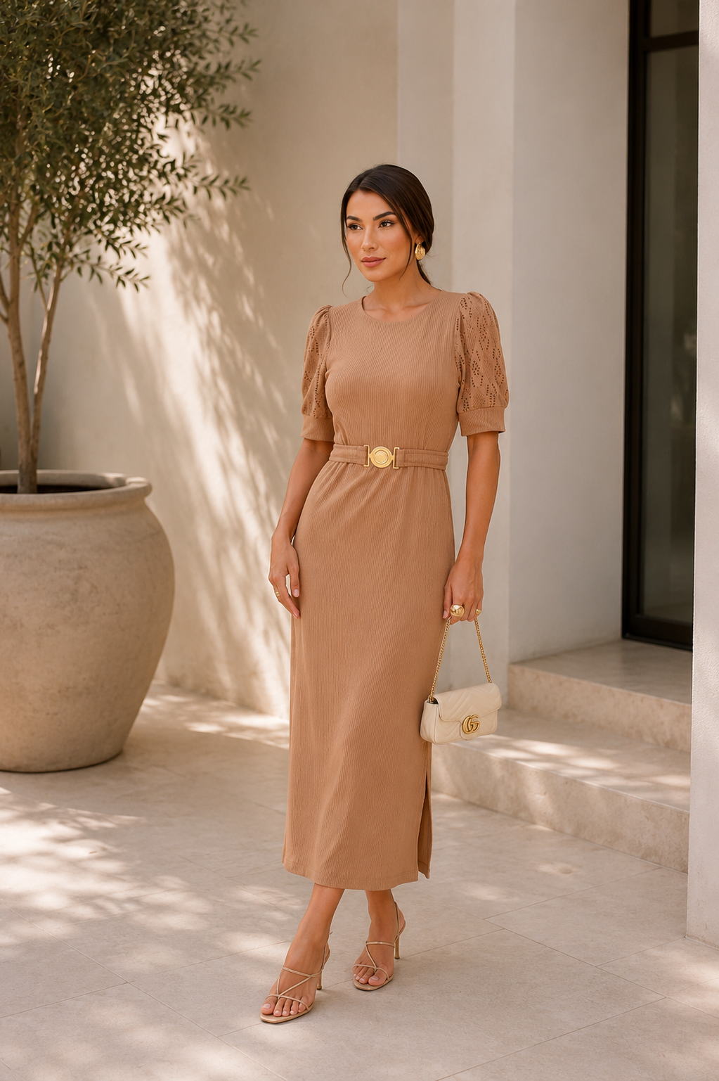 Vestido Canelado com Geo