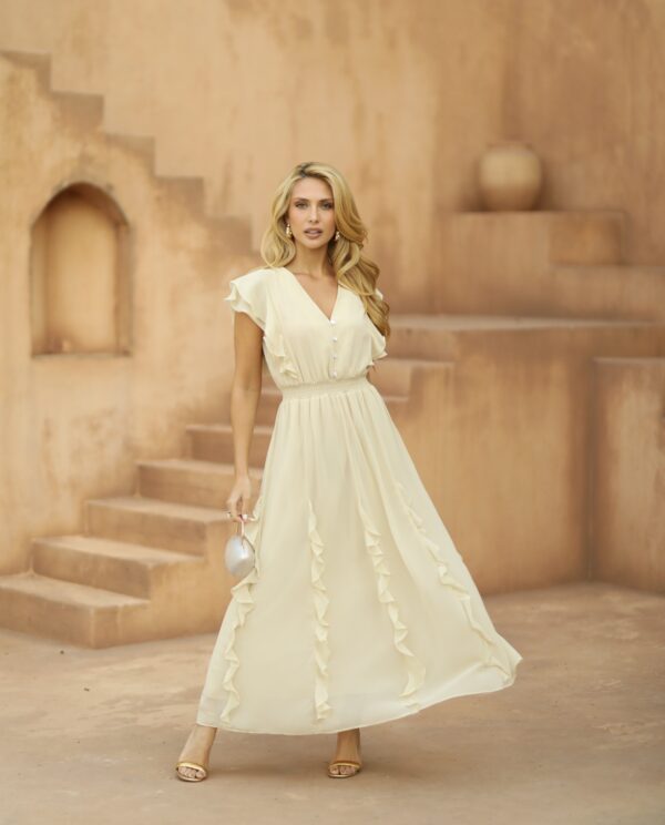 Vestido Midi Chiffon com Babados