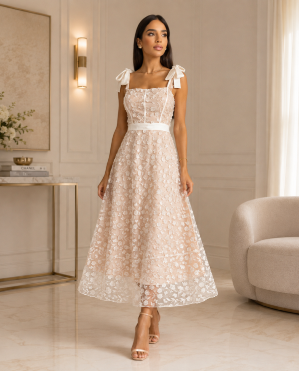 Vestido Midi Alongado com Renda