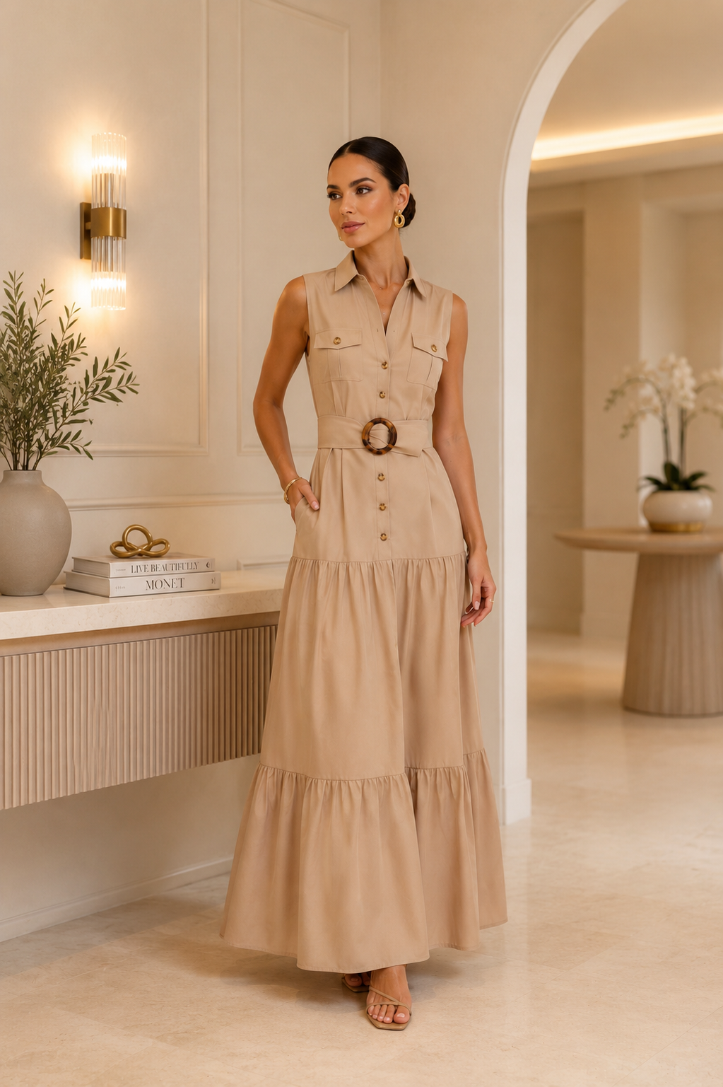 Vestido Longo sem Manga Viscose