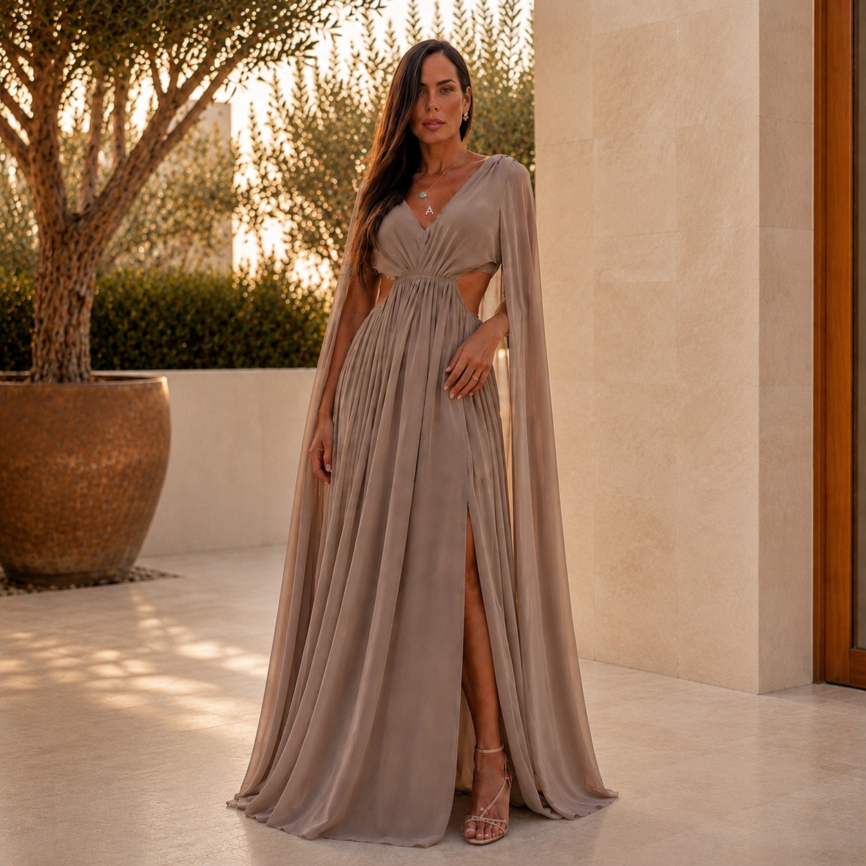 Vestido Longo em Tule Decote V