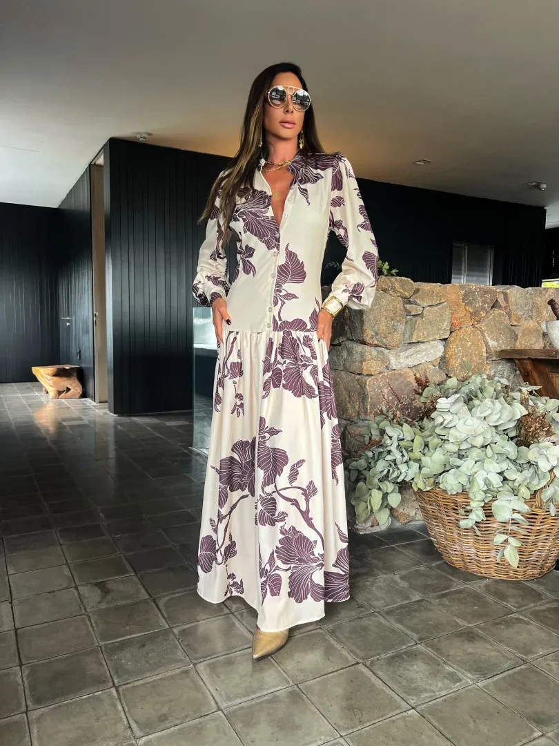 Vestido Longo Floral com Manga - Imagem 3