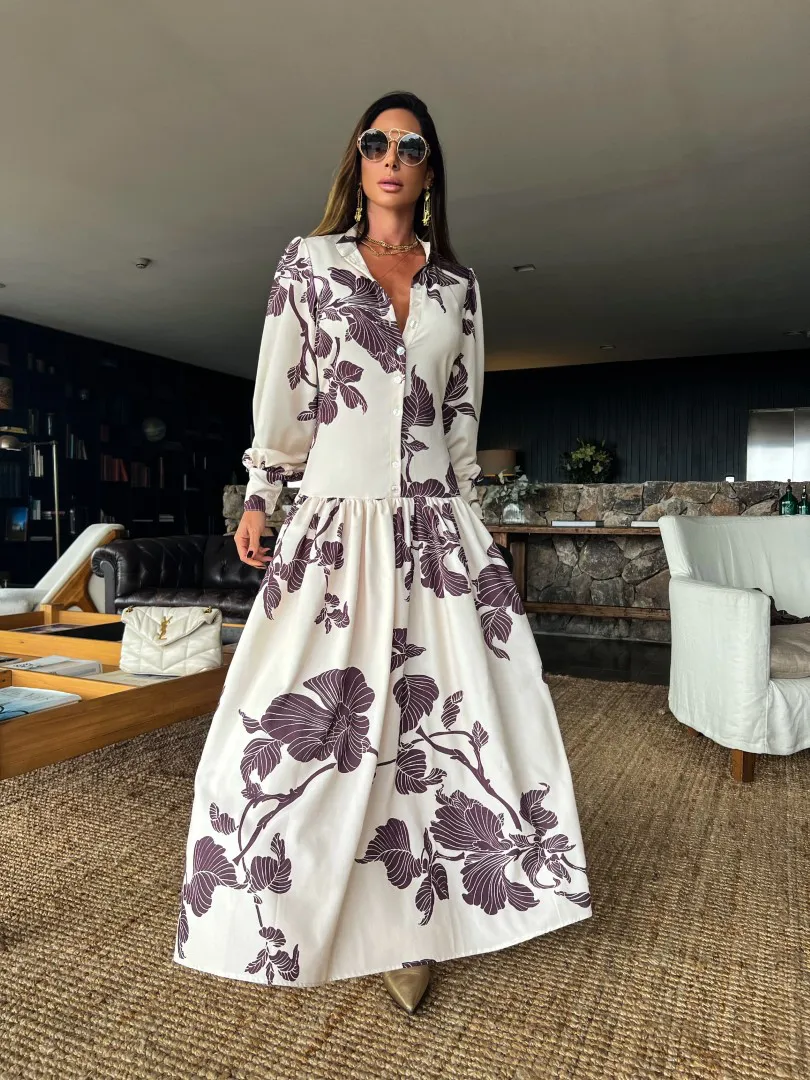 Vestido Longo Floral com Manga - Imagem 6