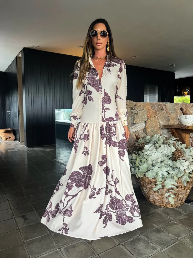 Vestido Longo Floral com Manga - Imagem 5