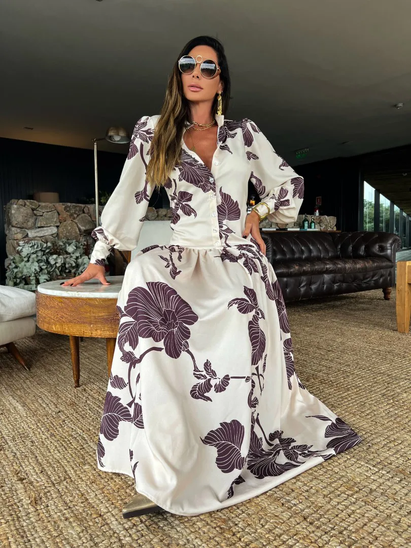 Vestido Longo Floral com Manga - Imagem 4