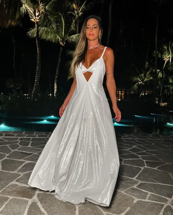 Vestido Longo Prateado com Top