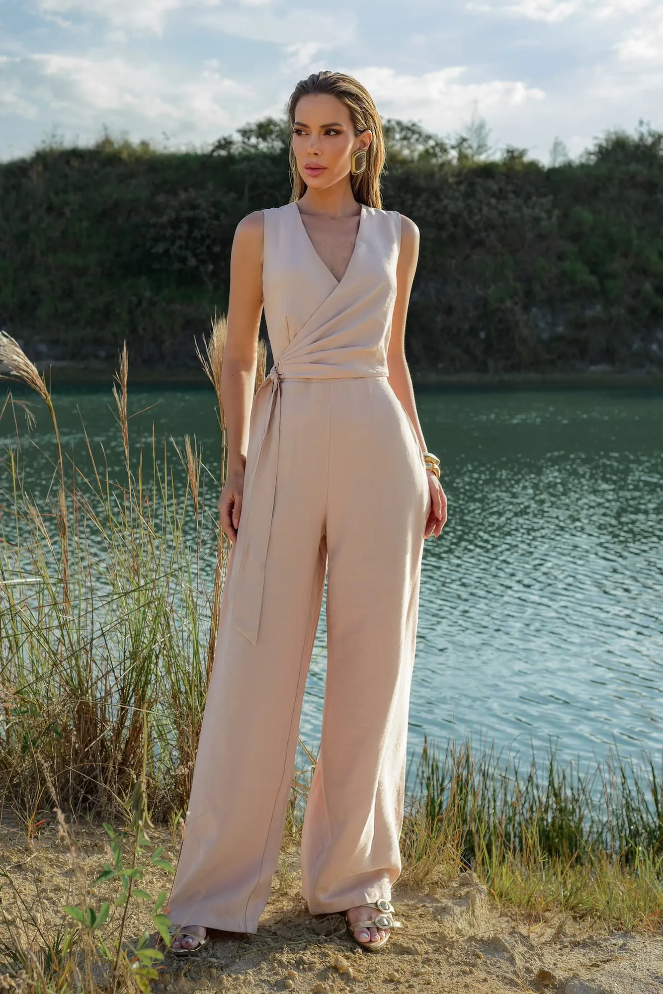 Macacão sem Manga Drapeado Sensoriale