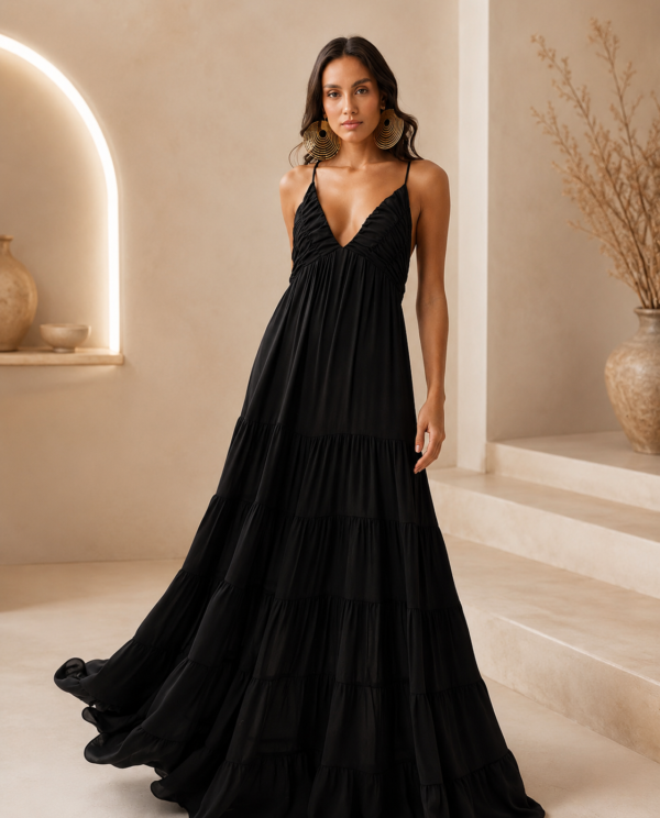 Vestido Longo Alça Fina Decote V DL