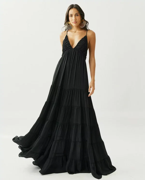 Vestido Longo Alça Fina Decote V DL